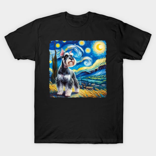 Starry Miniature Schnauzer Dog Portrait - Pet Portrait T-Shirt by starry_night